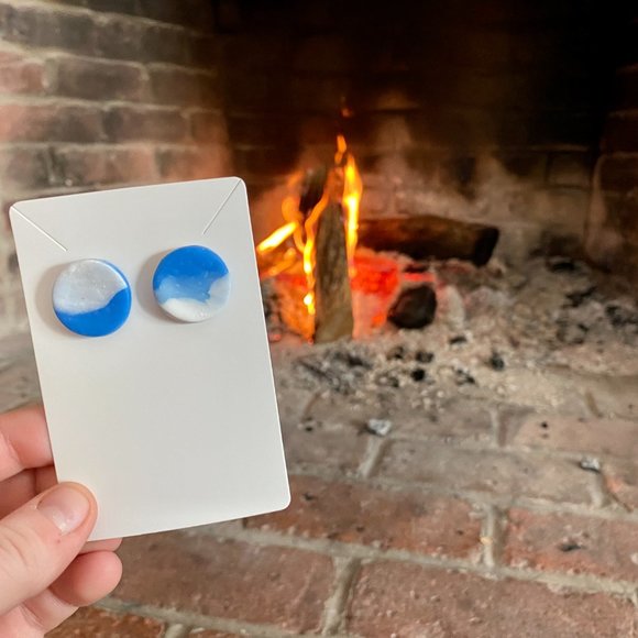 Handmade Abstract Polymer Clay Small Circle Studs - Picture 3 of 4